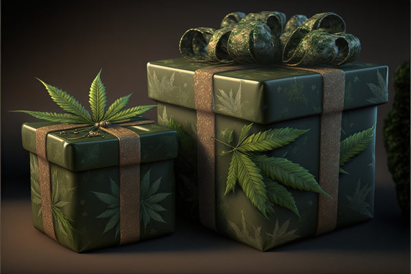 An assortment of holiday-themed CBD gifts